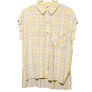 Buffalo David Bitton Oversized Plaid Flannel Button Down Shirt Yellow Checked Sm